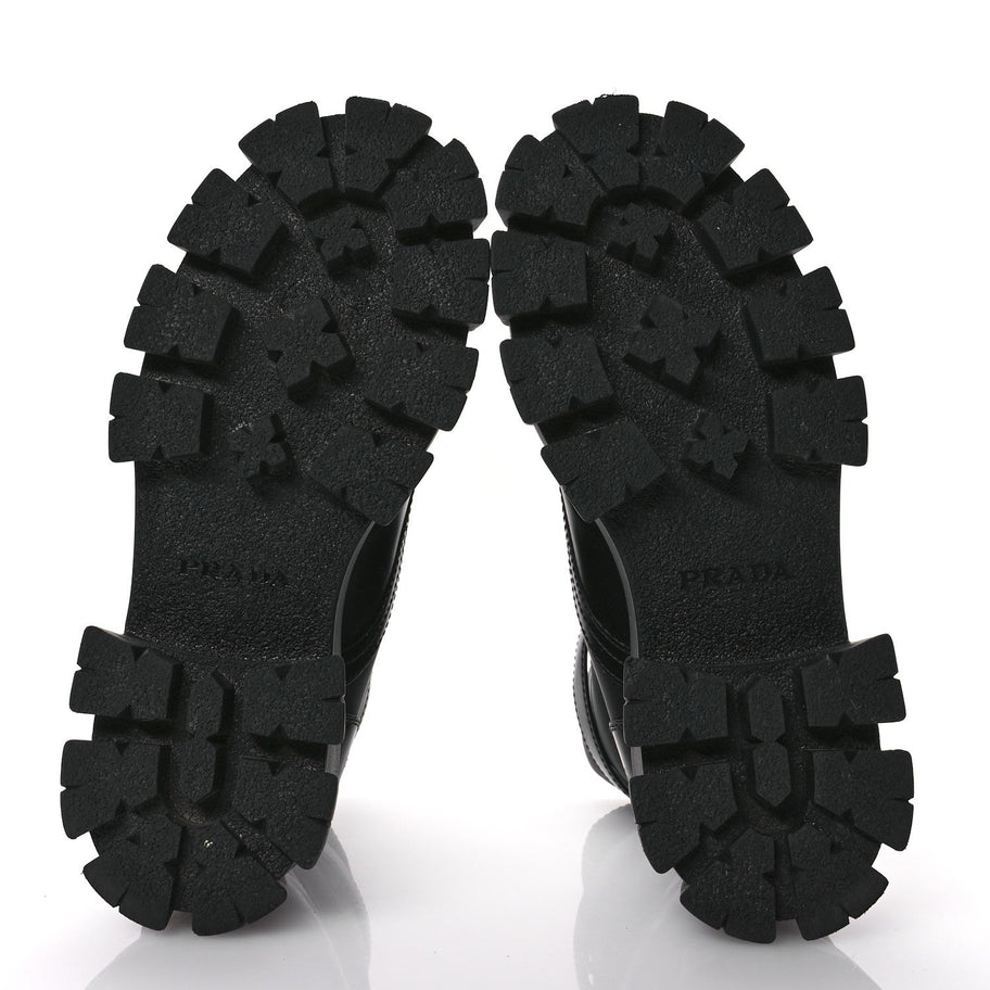 Prada Spazzolato Rois Nylon Metal Triangle Logo Monolith Pouch Pocket 55mm Boots 38.5 Black Image 6