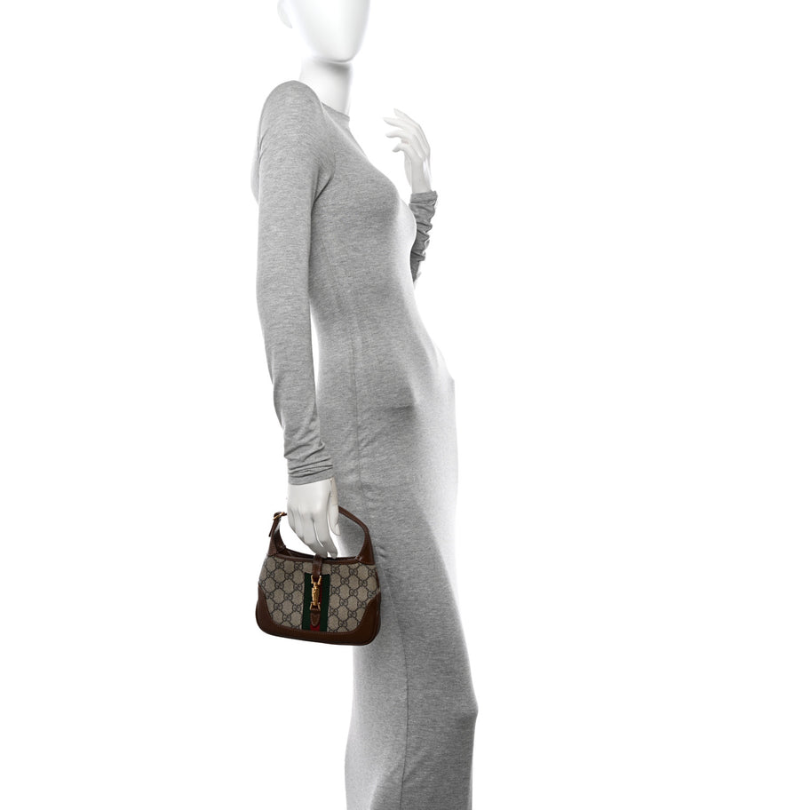 Gucci GG Supreme Monogram Azalea Calfskin Web Mini Jackie 1961 Hobo Beige Ebony Brown Sugar Image 2
