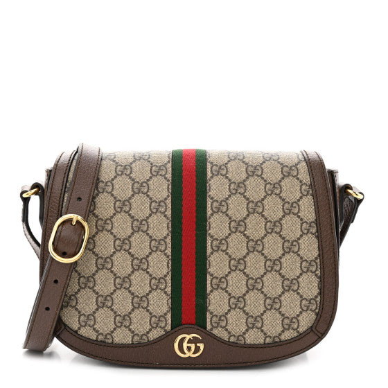  Gucci GG Supreme Monogram Web Small Ophidia Flap Messenger Bag Brown
