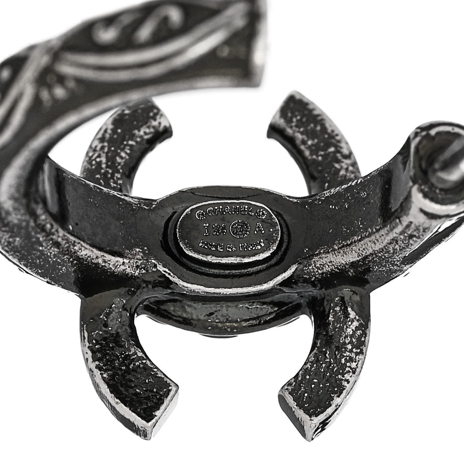 Chanel Metal Crystal CC Hoop Earrings Silver Image 4