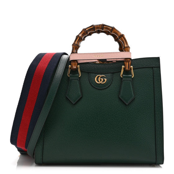 Gucci Textured Dollar Calfskin Web Small Diana Tote Bag Vintage Green Powder Pink Image 1