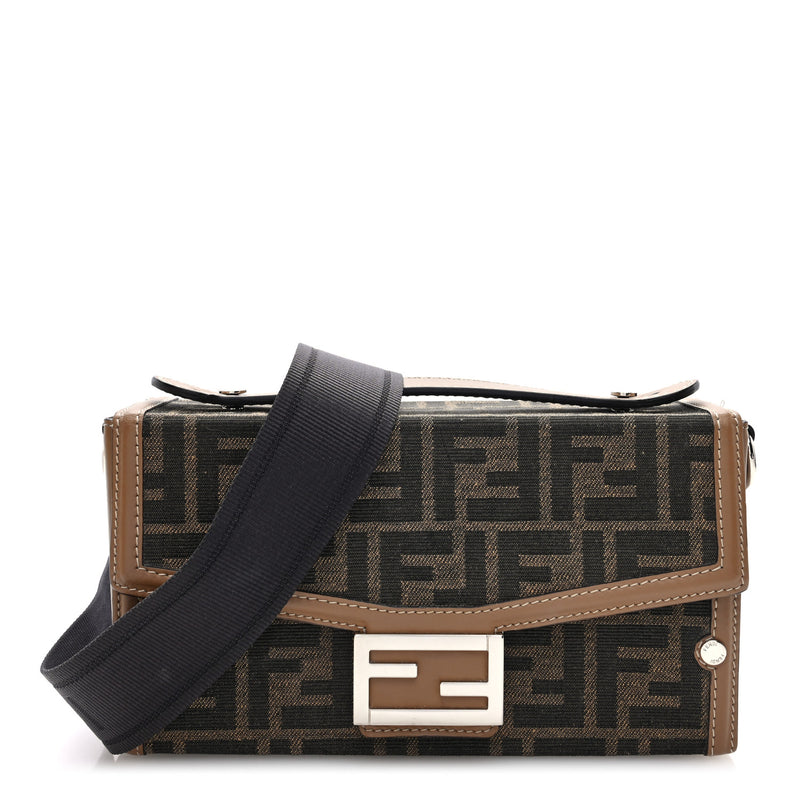  Fendi Recycled Fabric Jacquard Vitello King FF 1974 Baguette Soft Trunk Phone Pouch Tobacco Moro Sand