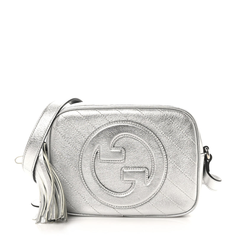  Gucci Metallic Sakai Be Green Calfskin Diagonal Stitched Small Blondie Shoulder Bag Silver