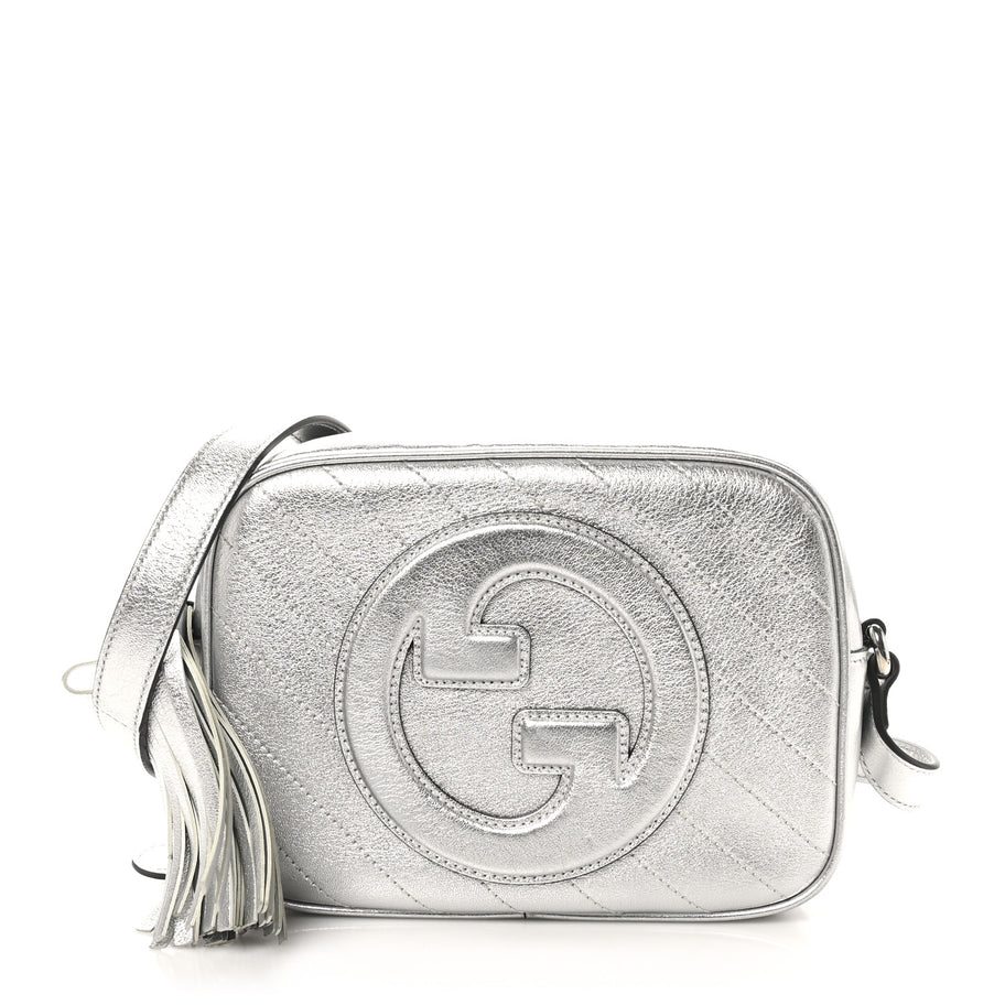 Gucci Metallic Sakai Be Green Calfskin Diagonal Stitched Small Blondie Shoulder Bag Silver Image 1
