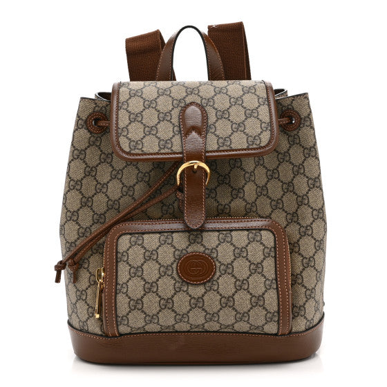 Gucci GG Supreme Monogram Azalea Calfskin Retro Interlocking G Buckle Backpack Beige Ebony Brown Sugar Image 2