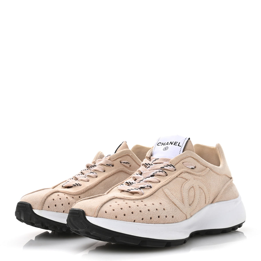 Chanel Suede Goatskin CC Sneakers 37 Light Pink Image 4