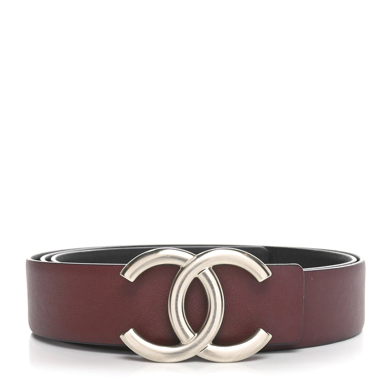  Chanel Calfskin CC Reversible Belt 80 32 Black Burgundy
