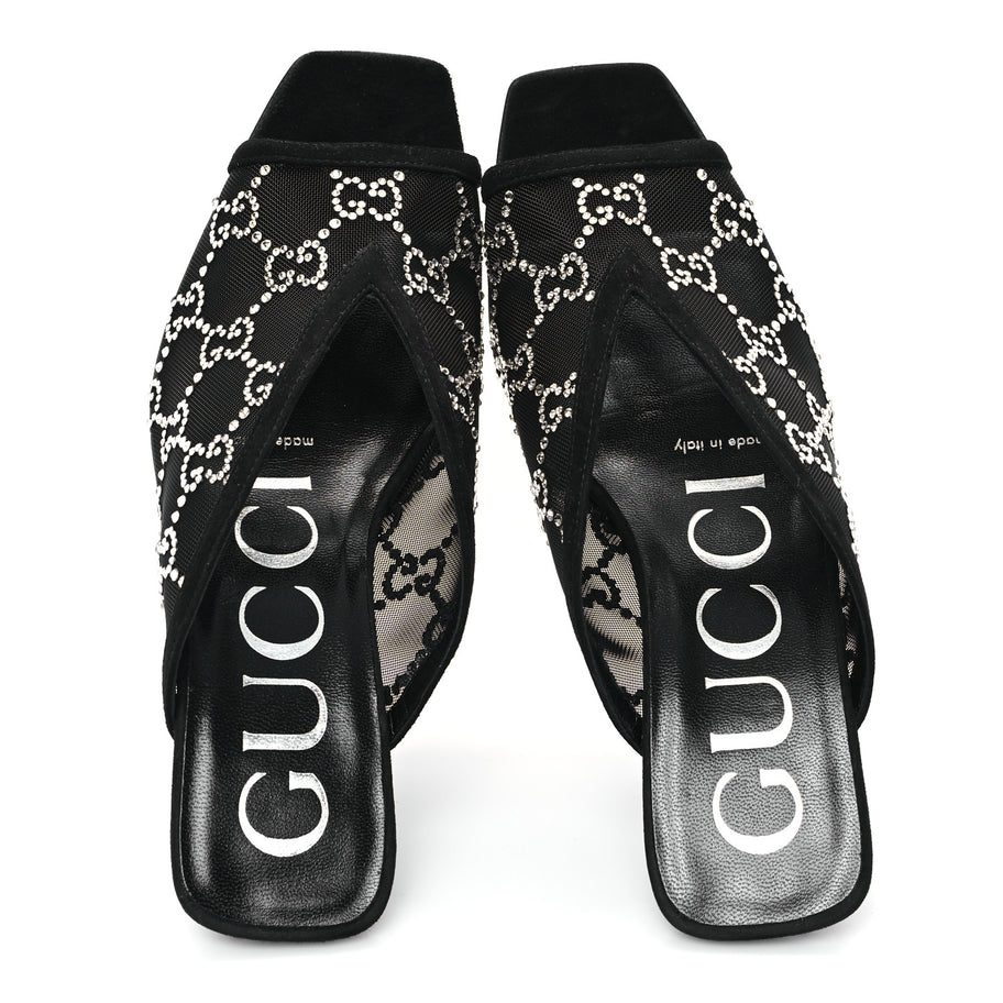 Gucci Tela Retino Kid Scamosciato Crystal GG Monogram Square G 95mm Slide Sandals 35 Black Image 2