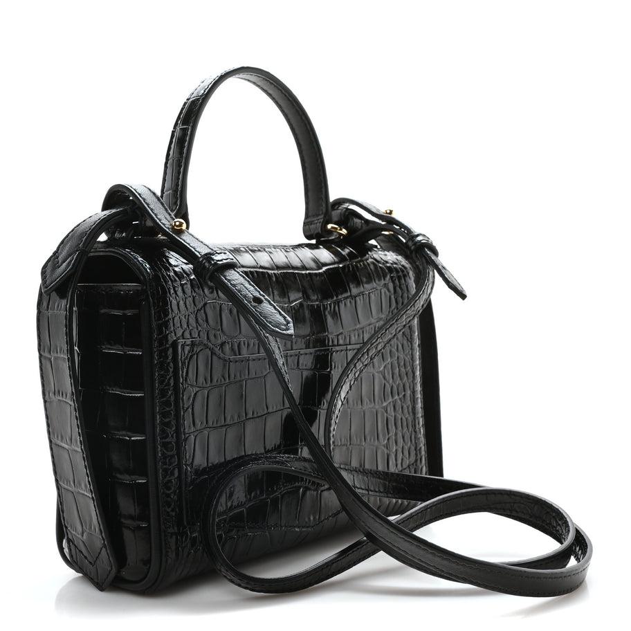 Givenchy Calfskin Crocodile Embossed Eden Mini Top Handle Black Image 3