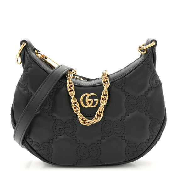  Gucci Calfskin GG Matelasse Mini Hobo Shoulder Bag Black
