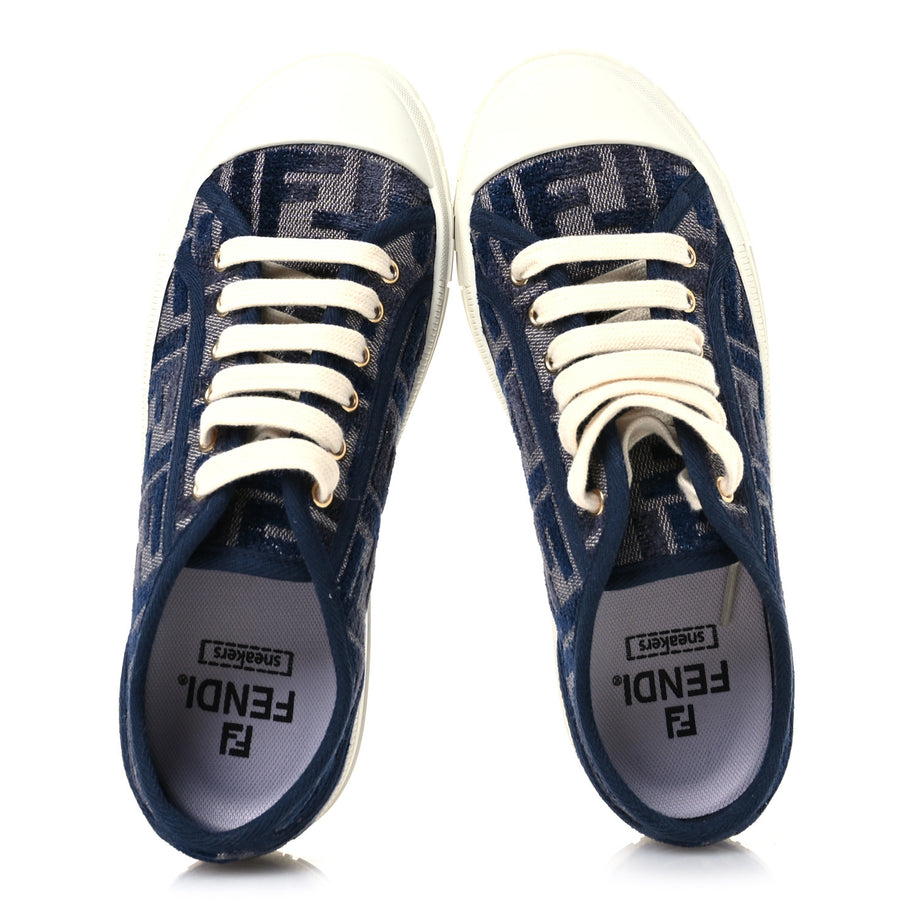 Fendi Chenille FF Embroidered Womens Domino Low Top Sneakers 36 Grigio Blue Notte Image 2