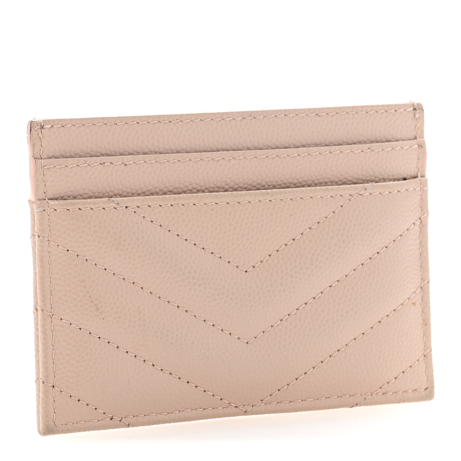 Saint Laurent Grain De Poudre Matelasse Chevron Monogram Credit Card Case Pale Pink Image 3