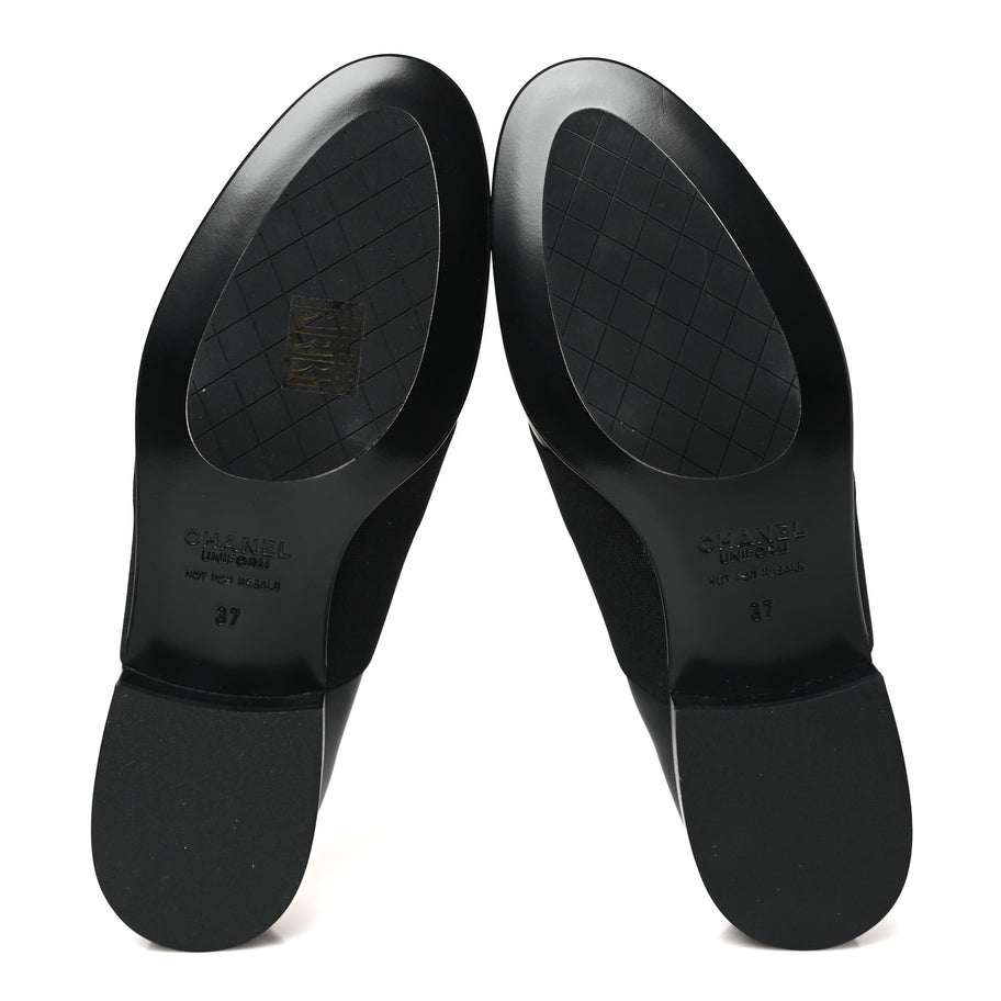 Chanel Calfskin Elastic Lace Up Cap Toe CC Loafers 37 Black Image 7