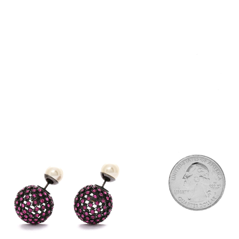  Christian Dior Crystal Pearl Dior Tribales Earrings Black Pink