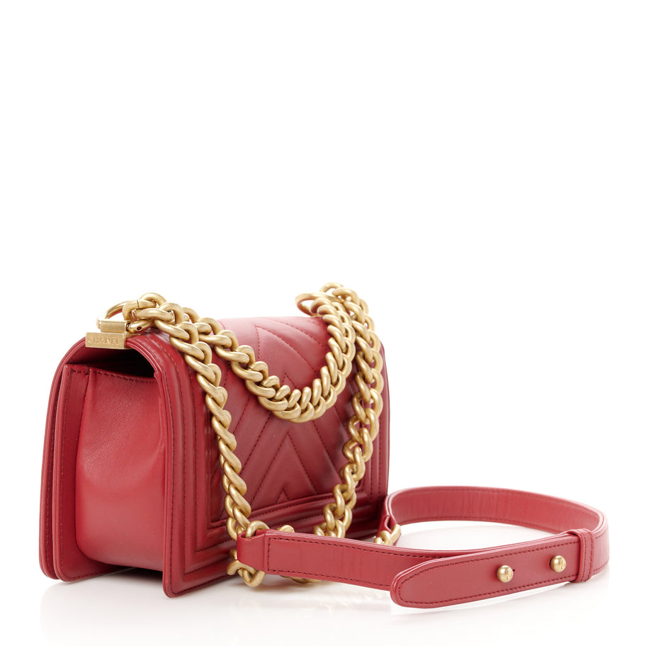 Chanel Calfskin Chevron Quilted Small Boy Flap Red Image 3