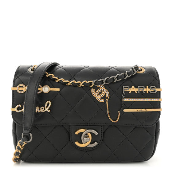  Chanel Lambskin Quilted Small Coco Clips Single Flap Black