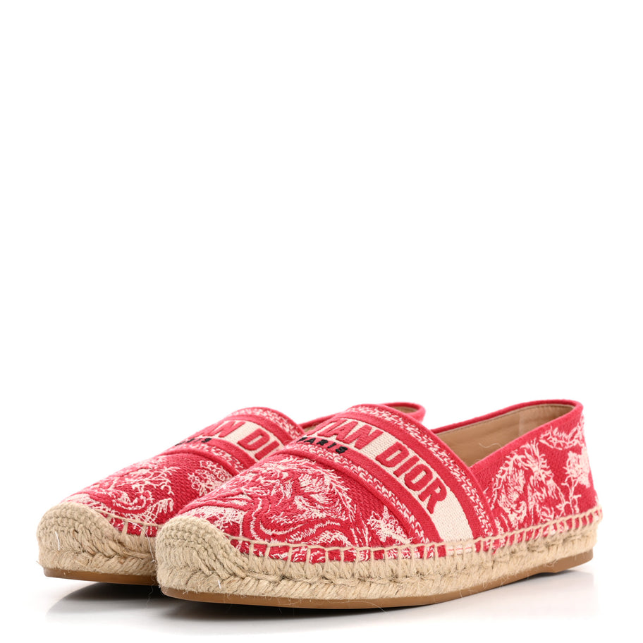 Christian Dior Embroidered Toile De Jouy Granville Espadrille 38.5 Raspberry Image 4