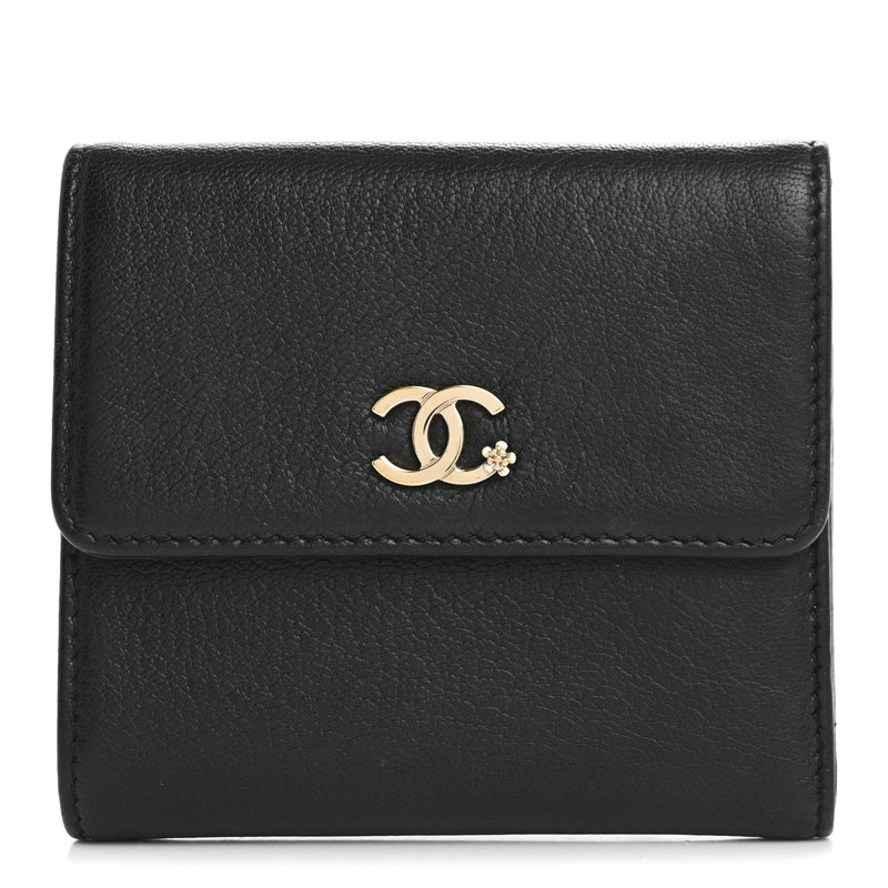  Chanel Goatskin CC Compact Flap Wallet Black
