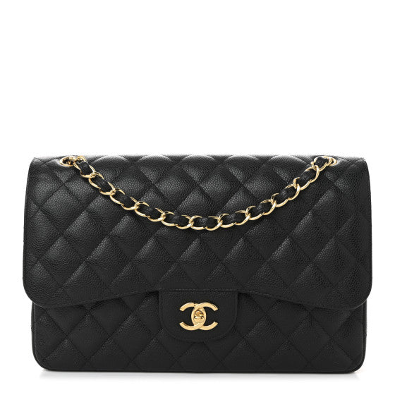  Chanel Caviar Quilted Jumbo Double Flap Black