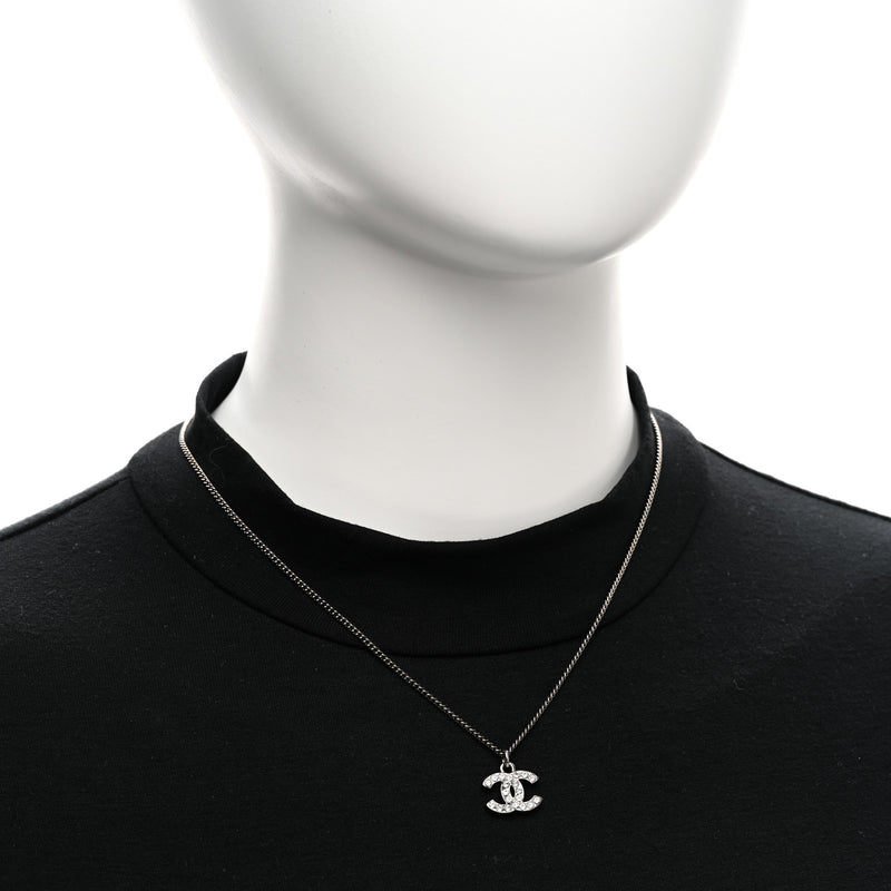  Chanel Crystal Timeless CC Necklace Silver
