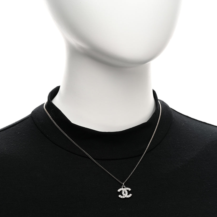 Chanel Crystal Timeless CC Necklace Silver Image 2