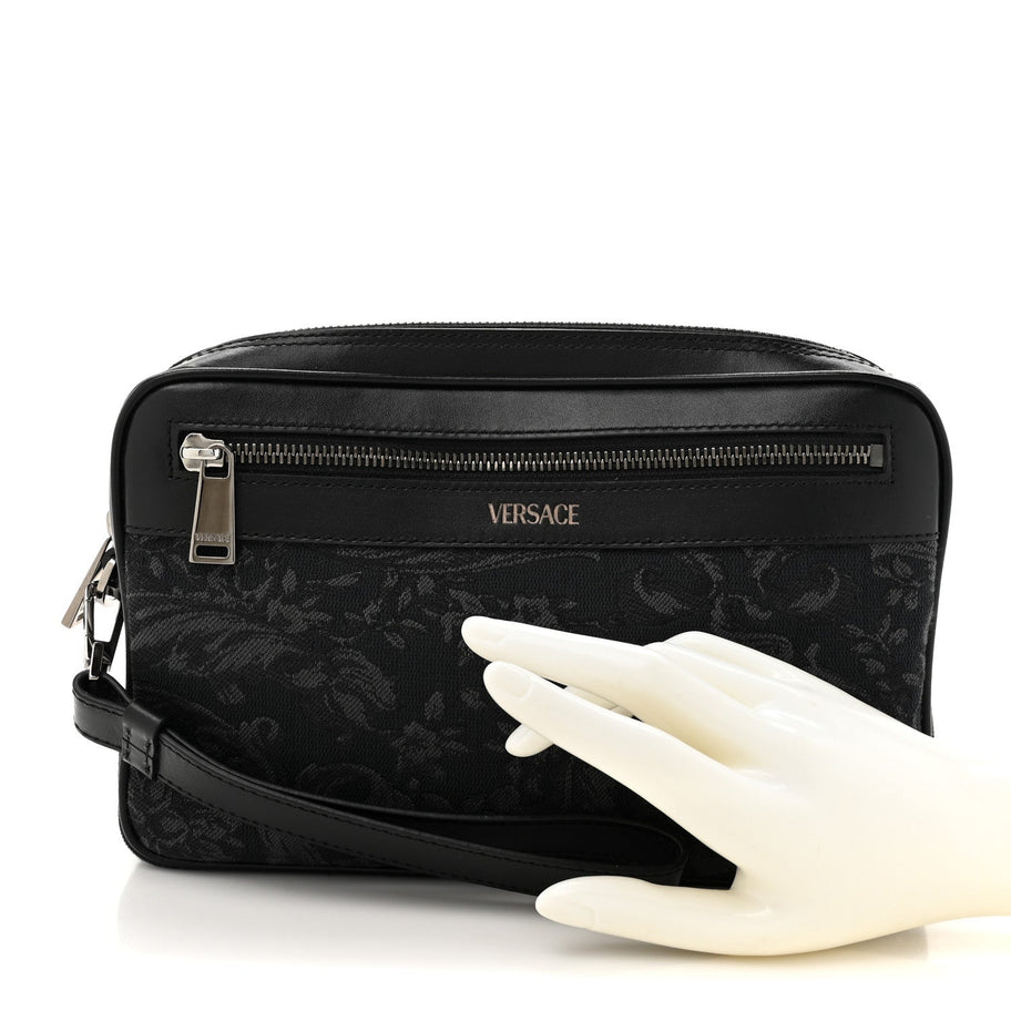 Versace Fabric Jacquard Calfskin Barocco Wristlet Pouch Black Image 2