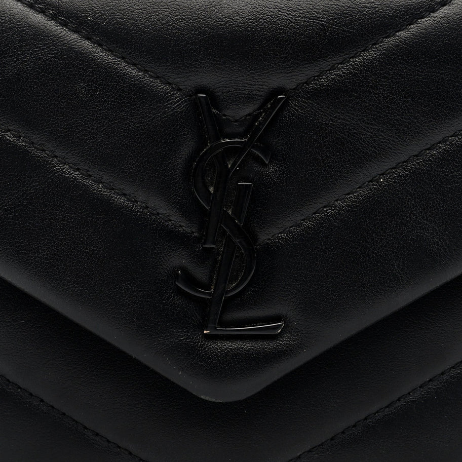 Saint Laurent Calfskin Y Quilted Monogram Monochrome Toy Loulou Crossbody Bag Black Image 6