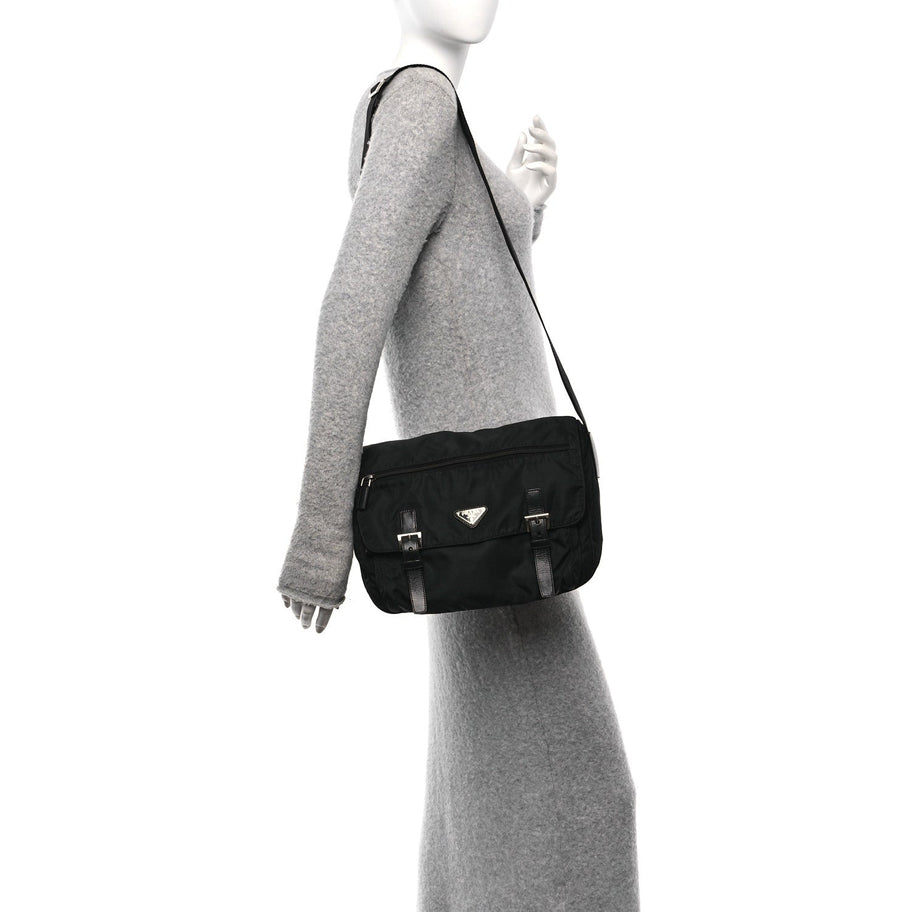 Prada Tessuto Nylon Saffiano Vela Messenger Bag Black Image 2
