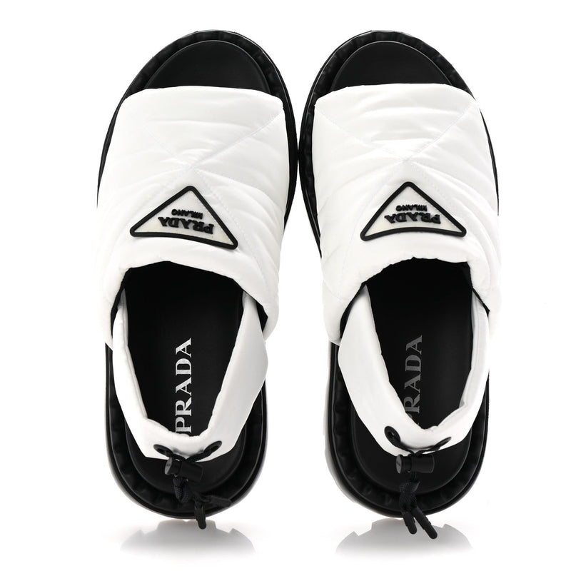  Prada Nylon Triangle Logo Padded Slingback Sandals 38 White