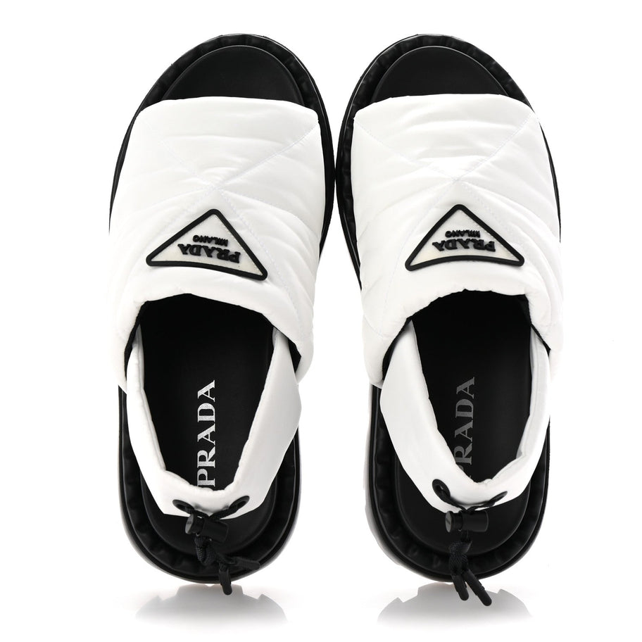 Prada Nylon Triangle Logo Padded Slingback Sandals 38 White Image 2