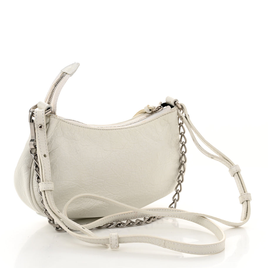 Balenciaga Extra Supple Calfskin Crocodile Embossed Le Cagole Mini Purse With Chain White Image 3