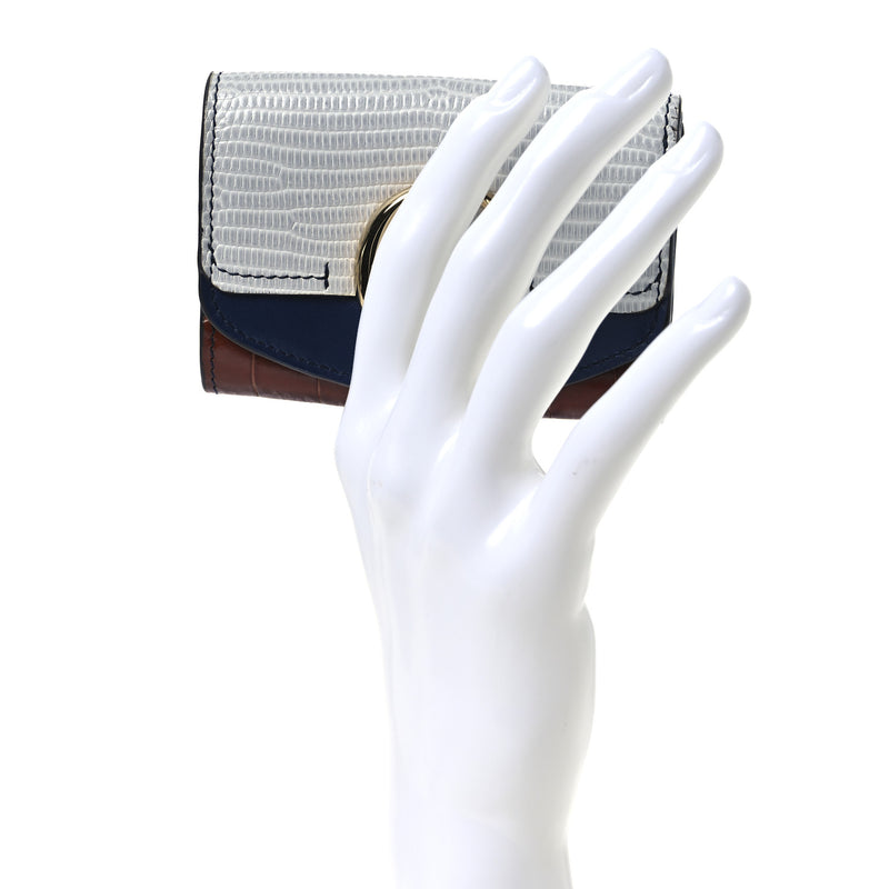  Chloe Lizard Crocodile Embossed Shiny Calfskin Small C Tri-Fold Wallet Chestnut Brown Blue Chestnut Brown Blue