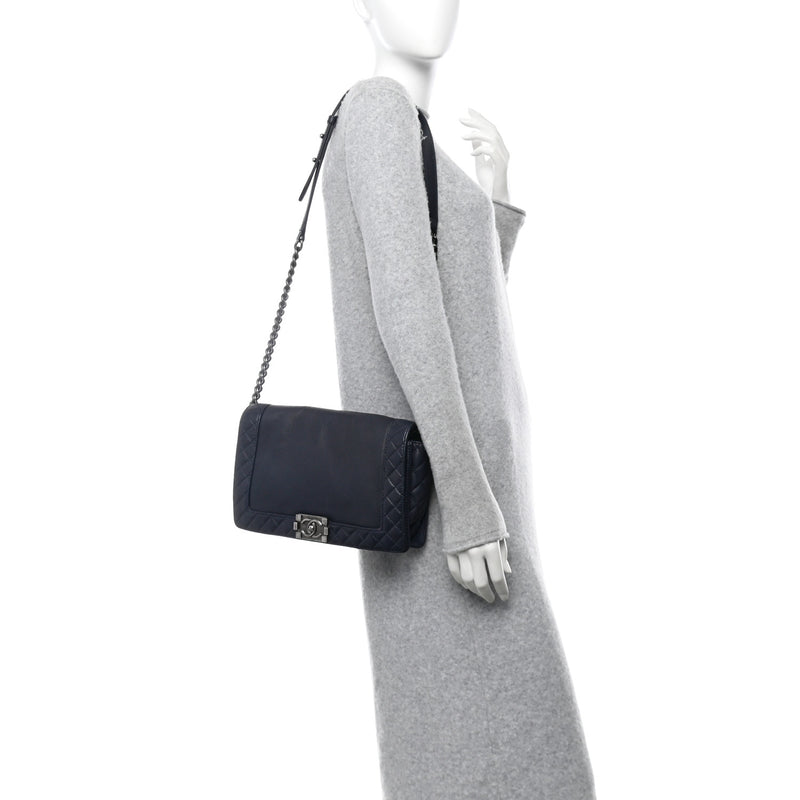  Chanel Calfskin New Medium Boy Reverso Flap Navy