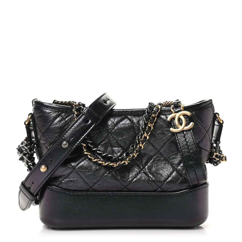  Chanel Iridescent Aged Calfskin Quilted Small Gabrielle Hobo Black