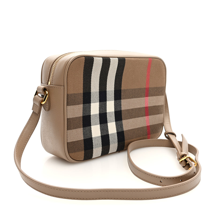 Burberry Calfskin House Check Medium Camera Bag Chestnut Beige Image 3
