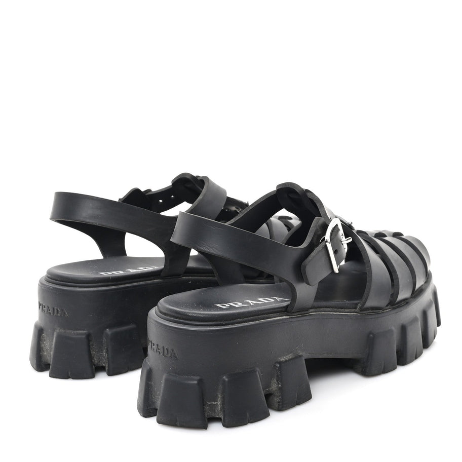Prada Foam Rubber Triangle Logo Monolith 55mm Cage Sandals 39 Black Image 5