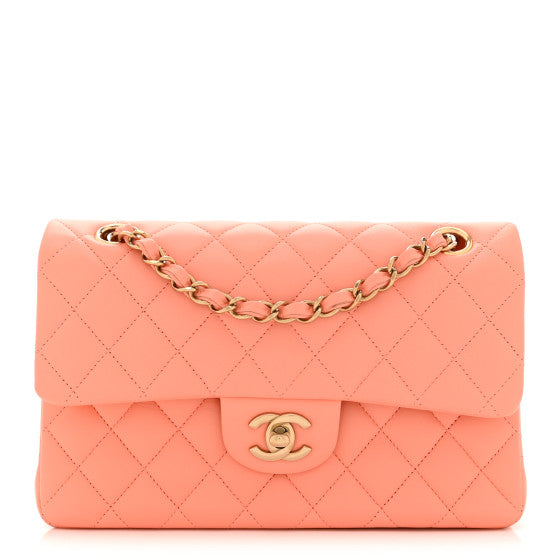 Chanel Lambskin Quilted Small Double Flap Light Orange Image 1