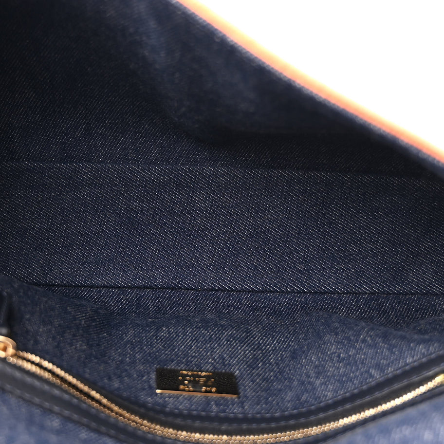 Fendi Denim Large Baguette Blue Arancio Fluo Image 5
