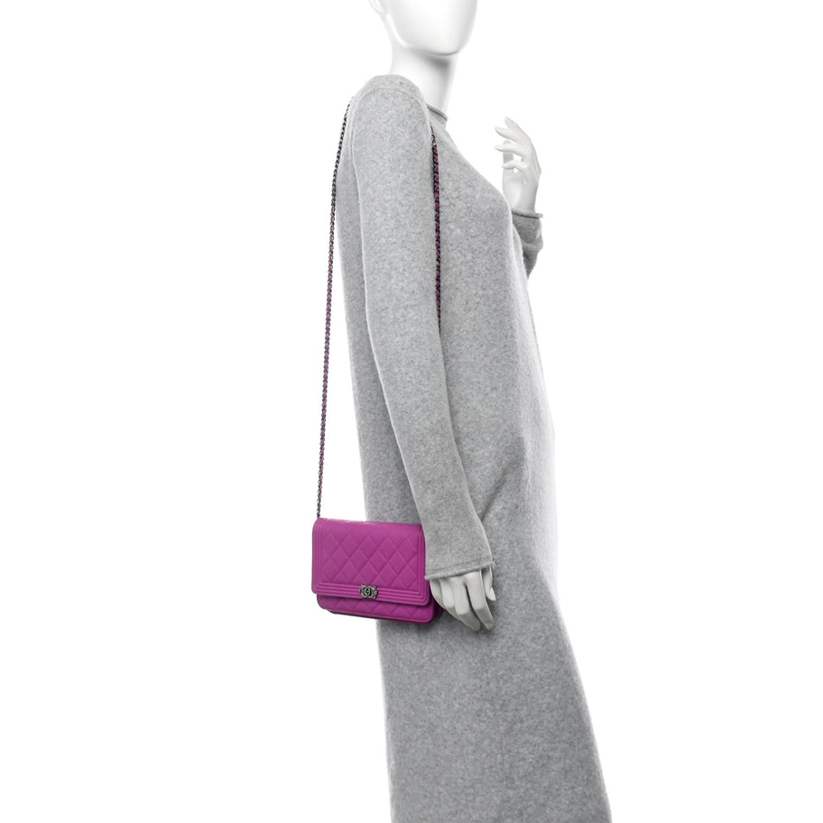 Chanel Lambskin Quilted Boy Wallet On Chain WOC Purple Image 2