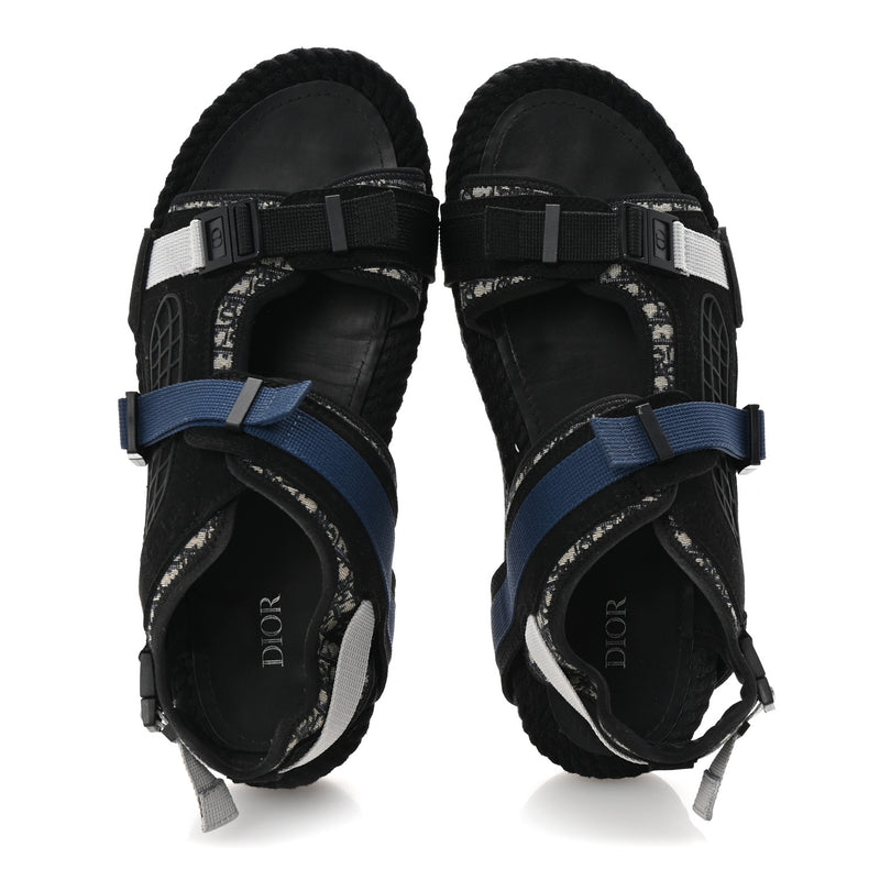  Christian Dior Technical Fabric Oblique Mens Atlas Sandals 44 Black Blue