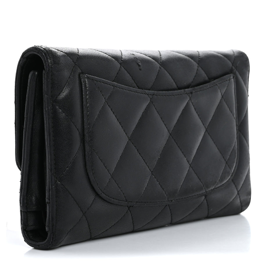 Chanel Lambskin Quilted Large Flap Wallet Black Image 3