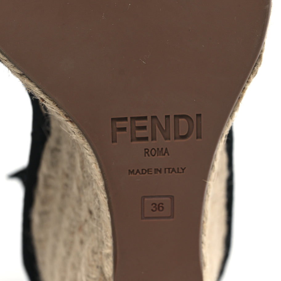 Fendi Canvas FF Embroidered Roma Ankle Wrap Wedge Espadrilles 36 Black Image 6
