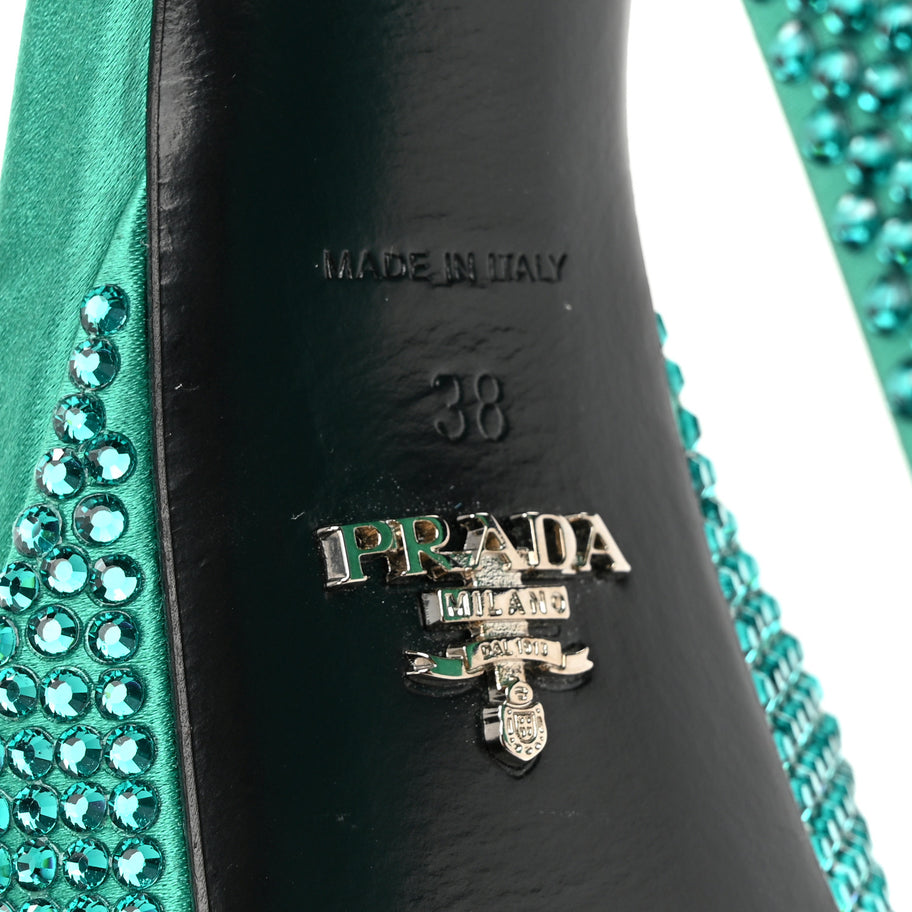 Prada Satin Crystal Triangle Logo 40/135mm Platform Sandals 38 Mango Image 7