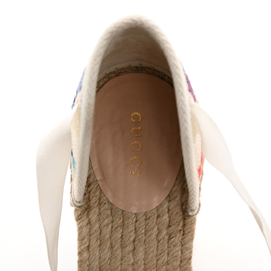 Gucci Linen Psychedelic Mini GG Monogram Ankle Wrap Platform Espadrille Wedge Sandals 39 Multicolor Mystic White Image 7