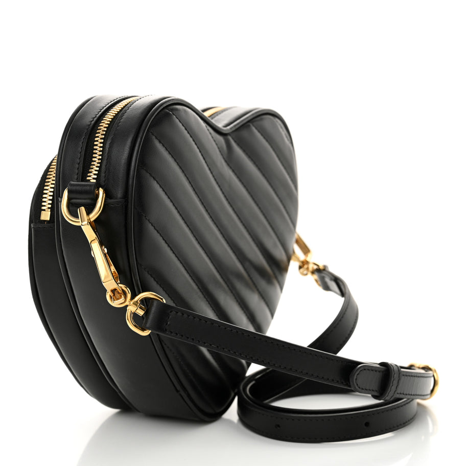 Gucci Calfskin Matelasse Diagonal Mini InterLocking G Heart Shoulder Bag Black Image 3