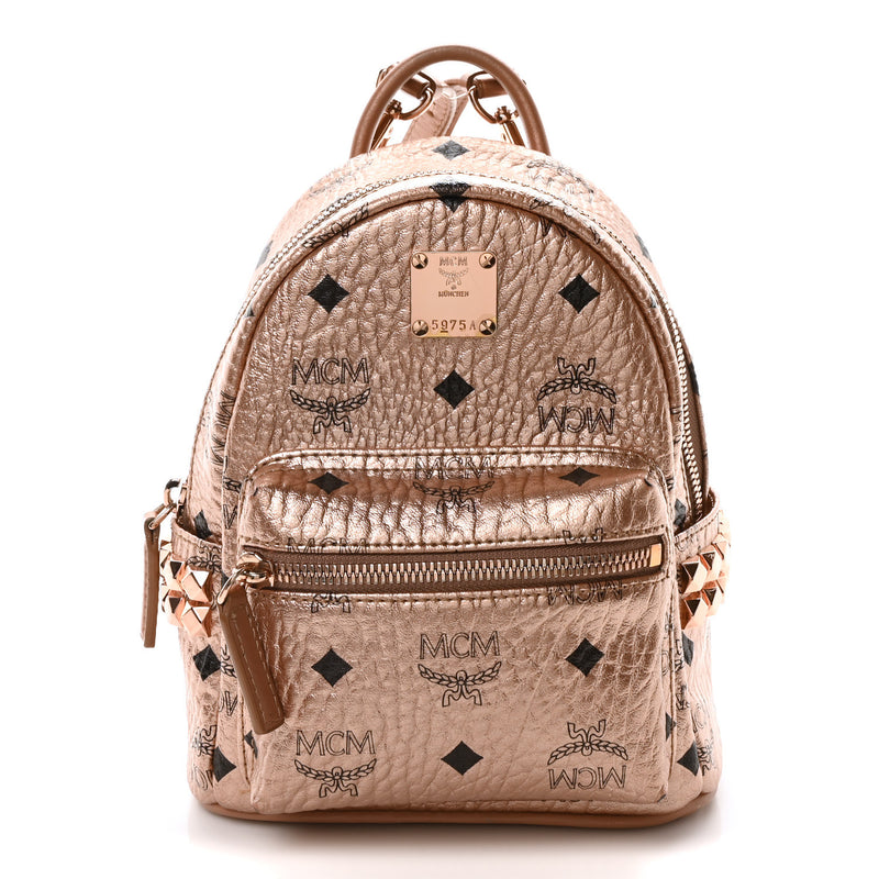  MCM Visetos Studded X-Mini Bebe Boo Backpack Champagne Gold