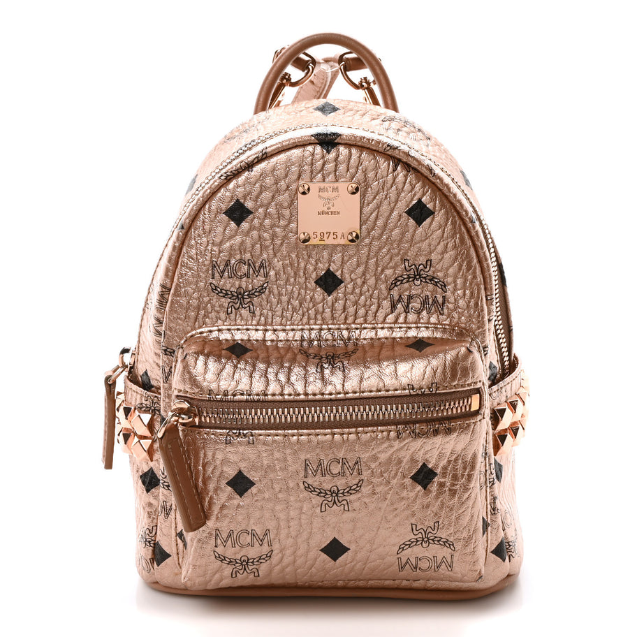 MCM Visetos Studded X-Mini Bebe Boo Backpack Champagne Gold Image 1
