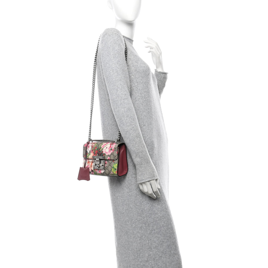 Gucci GG Supreme Monogram Blooms Small PadLock Shoulder Bag Beige Multicolor Dry Rose Image 2