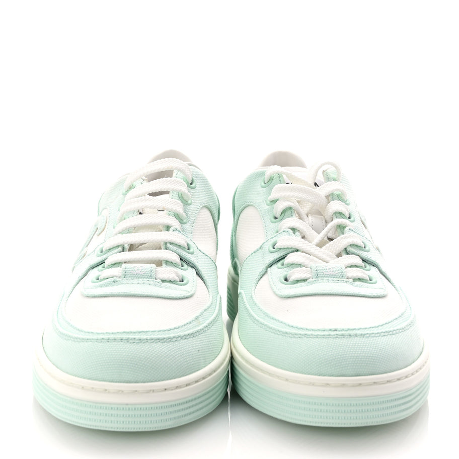 Chanel Cotton Sneakers 38.5 Light Turquoise White Image 3