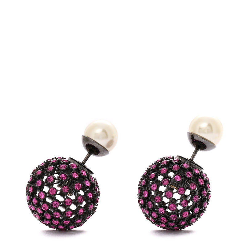  Christian Dior Crystal Pearl Dior Tribales Earrings Black Pink